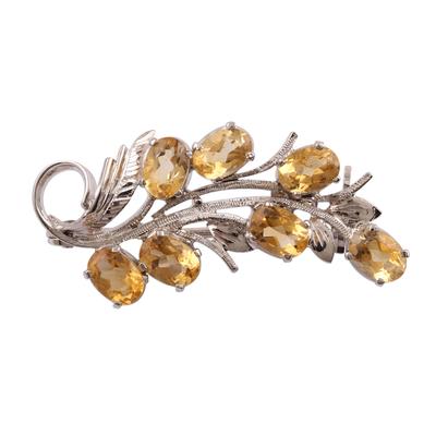 Brilliant Bouquet,'Rhodium Plated Sterling and Citrine Brooch Pin'