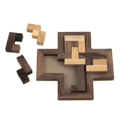Cross Challenge,'Cross-Shaped Acacia and Haldu Wood Puzzle from India'