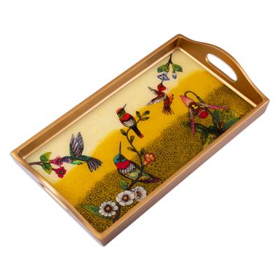 Joy at Sunset,'Nature-Themed Reverse-Painted Glass Tray in Warm Hues'