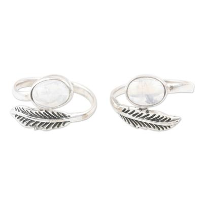 Misty Leaf,'Rainbow Moonstone and Sterling Silver Toe Rings (Pair)'