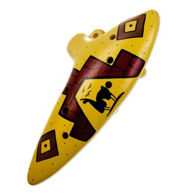 Afternoon Melody,'Ceramic Andean Ocarina in Yellow Handcrafted in Peru'
