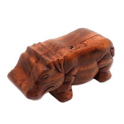 Wood puzzle box, 'Hippopotamus'