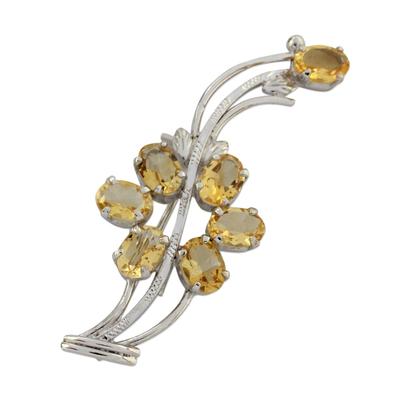 Citrine floral brooch pin, 'Marigold Sunshine'