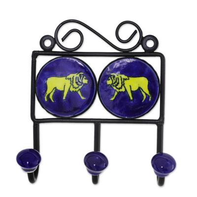 Lion's Roar,'Ceramic Coat Rack Painted with Lion Motifs from India'
