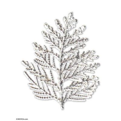 Cypress Honor,'Fine Silver Plated Leaf Brooch Pin'