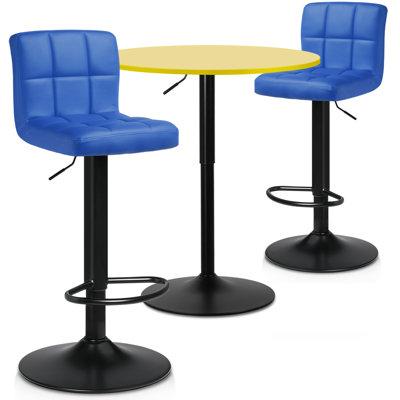 Ebern Designs Bar Dining & 2 Piece Chair Set, Round Adjustable Height Table & PU Leather Bar Stools Wood/Upholstered/Metal in Yellow | Wayfair