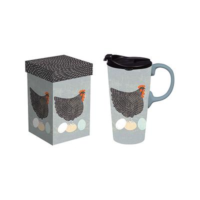 Evergreen Travel Mugs Grey - Dusty Turquoise Hen Ceramic 17-Oz. Travel Mug & Gift Box