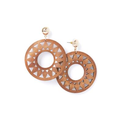 Women's Wood Cutout Circle Earrings by Accessories For All in Brown