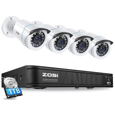 ZOSI 8CH DVR Security Camera System w/ 1TB HDD 1080P Outdoor Cameras Remote View Motion Sensor in White | 15 H x 11 W x 7 D in | Wayfair