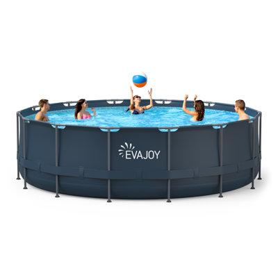 EVAJOY 16ft x 48in Metal Frame Swimming Pool Set, Round Above Ground Pool Set Plastic in Blue | 33 H x 33 W x 15 D in | Wayfair