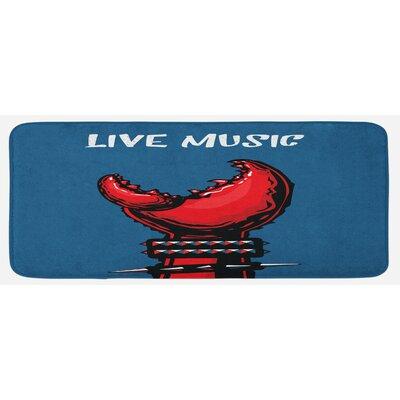 East Urban Home Crab Claw w/ Spiky Wristbands Heavy Rock Live Music Performance Inscription Art Blue Red Black Kitchen Mat, Polyester | Wayfair