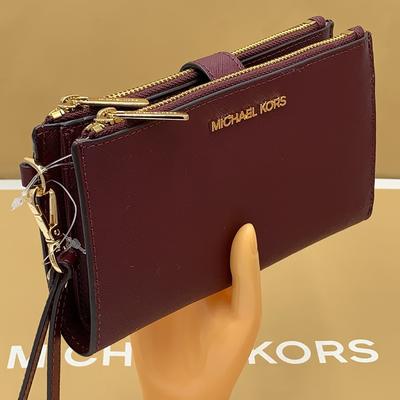 Michael Kors Bags | Michael Kors Lg Double Zip Wristlet Dark Cherry Merlot Mulberry Phone Case Nwt | Color: Gold/Purple | Size: Large