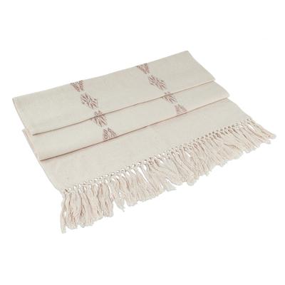 Mountains and Valleys in Ecru,'Hand Woven Cotton Table Runner in Ecru'