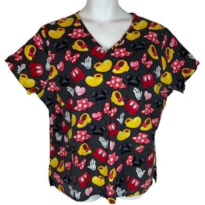 Disney Tops | Disney Womens Scrub Top Size 2xl Gray Mickey Minnie Mouse V Neck Medical Dental | Color: Gray/Red | Size: 2xl