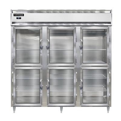 Continental D3RNGDHD Designer Line 78" 3 Section Reach In Refrigerator, (6) Left/Right Hinge Glass Doors, Top Compressor, 115v, Silver
