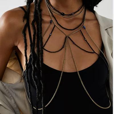 Free People Jewelry | Free People All Or Nothing Bodychain New With Tags One Size | Color: Black/Gold | Size: Os