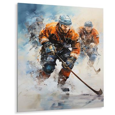 Red Barrel Studio® Winter Hockey Olympic Games Ice - Sports Metal Art Print Metal in Blue White | 32 H x 16 W x 1 D in | Wayfair