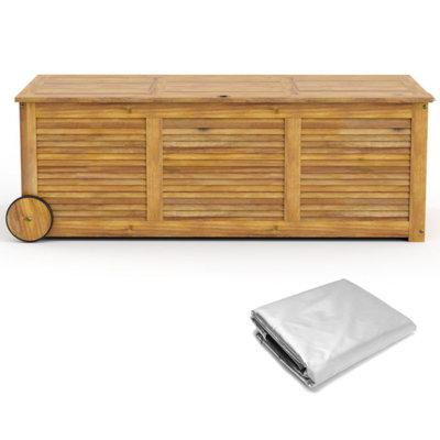 Shimano 48 Gallons Acacia Solid Wood Lockable Deck Box w/ Wheels in Wood/Solid Wood in Brown | 17.5 H x 50 W x 19.5 D in | Wayfair NB42786953