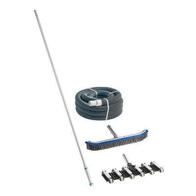 Kemp USA Swimming Pool Cleaning Kit with Telescoping Wand, Pool Brush with Stainless Steel Bristles, Weighted Vacuum Head, and 30' Hose 896PLCLNGKIT