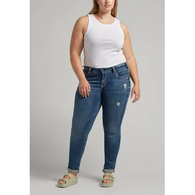 Plus Size Jeans Silver Jeans Co.® Women's Mid Rise Rolled Hem Girlfriend Jean Blue Denim Size 24W - Maurices