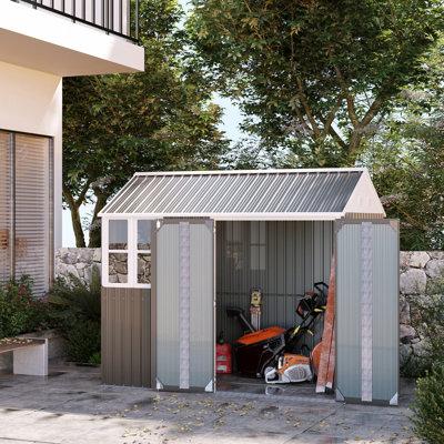 Outsunny 6 ft. W Metal Lean-To Storage Shed in Brown/Gray | 67.25 W in | Wayfair 845-331V01GY