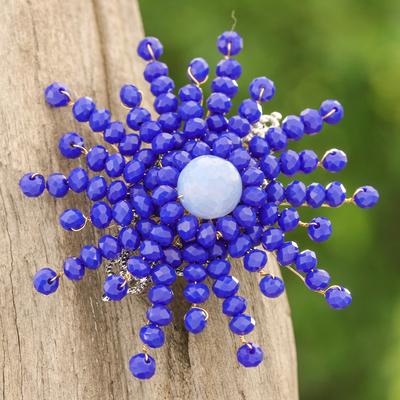 'Star-Shaped Blue Chalcedony and Glass Beaded Brooch'
