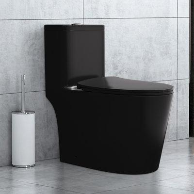 Upiker 1.6 GPF Elongated Comfort Height Floor Mounted One-Piece Toilet (Seat Included), Ceramic in Black | 30.7 H x 15.8 W x 27.2 D in | Wayfair