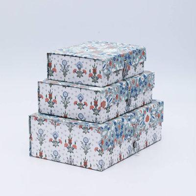 Charlton Home® Expobazaar Arnott Handmade Eco-Friendly Box Set-White & Blue Floral Prints Set of 3 Cardboard/Paper | Wayfair