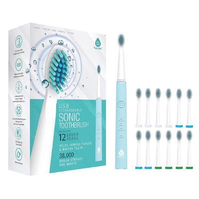PURSONIC USB Rechargeable Sonic Toothbrush With 12 Brush Heads - Green