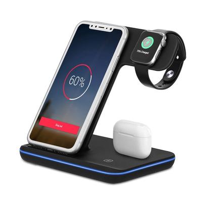 Fresh Fab Finds 3-In-1 Wireless Charger Stand: Fast Charging Station For iWatch, AirPods, iPhone - 15W - Black