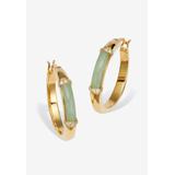 Women's .18 Tcw Cz Cabochon Cut Genuine Green Jade 18K Yellow Gold-Plated Hoop Earrings by PalmBeach Jewelry in Green
