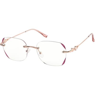 Zenni Women's Square Prescription Glasses Rose Gold Stainless Steel Frame