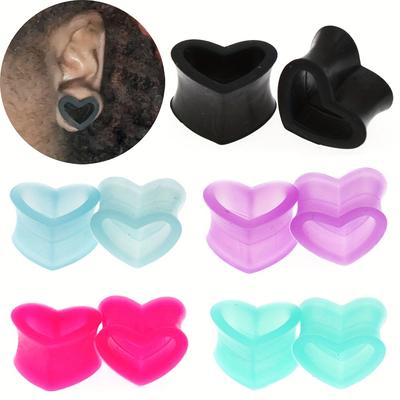 1pair Heart Shape Silicone Flesh Ear Tunnel Plug Jewelry Body Piercing For Men Ear Stretcher Expander 4-16mm Ear Gauge Jewelry