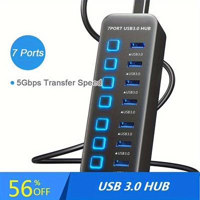4/7 Ports Usb 3.0 Hub High Efficiency 5gbps High Speed Hub With Independent Power Switch For Pc Laptops Portable Usb Expansion Hub