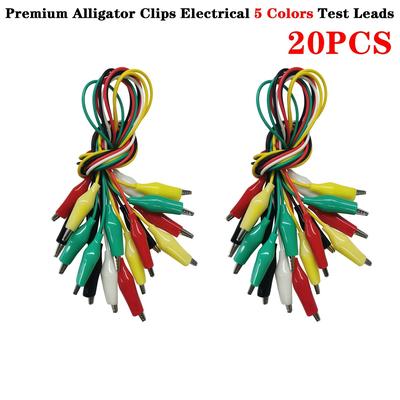 20pcs Premium Alligator Clips Electrical 5 Colors Test Leads Jumper Wires Cable With Alligator Clips For Electrical Testing, Circuit Connection, Electronic Experiments 50cm/19 Inches (2 Pack)