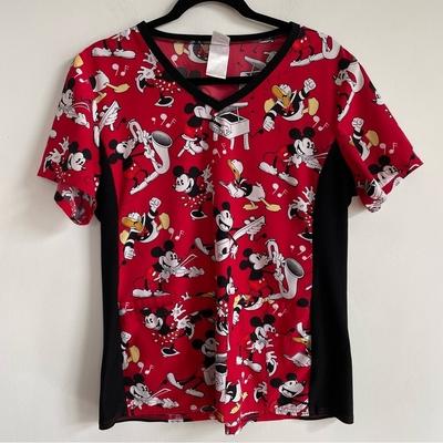Disney Tops | Disney Mickey Mouse Scrub Top Medical Work Wear Red Black Minnie Mouse Top M | Color: Black/Red | Size: M