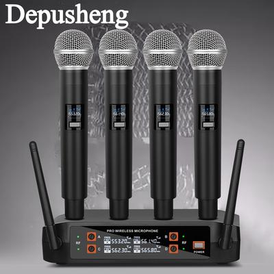 Depusheng Dx4 Wireless Microphone, Professional 4 Channels Karaoke Handheld System For Home Karaoke, Meeting, Party, Church, Dj, Wedding, Home Ktv Set