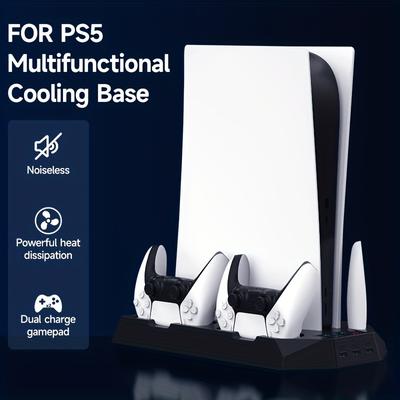 Stand And Cooling Station With Dual Controller Charging Station For Playstation 5 Console, Ps5 Accessories Incl. Controller Charger, Cooling Fan, Headset Holder, 3 Usb Hub, Media Slot, Screw Black