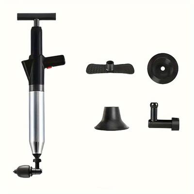 1pc Toilet Clog Remover, High Pressure Air Drain Blaster With Real-time Barometer, Stainless Steel Toilet Unclogger, Toilet Snake For Toilet/bathroom/floor Drain/clogged Pipe, Black