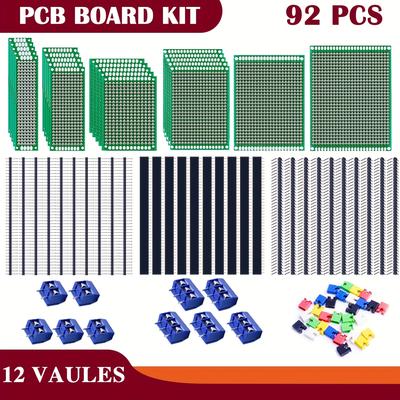 92pcs Double Sided Pcb Board Kit, Prototype Boards For Diy Soldering And Electronic Project Circuit Boards Compatible With Arduino Kits, 30pcs 40 Pin 2.54mm Male And Female Header Connector