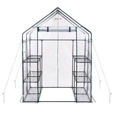 Machrus Ogrow Deluxe Walk-In Greenhouse w/ 3 Tiers & 12 Shelves - Clear Cover Steel in Gray/Green, Size 77.0 H x 56.0 W x 56.0 D in | Wayfair