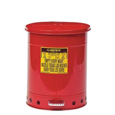 JUSTRITE 09500 Oily Waste Can, 14 Gallon Capacity, Galvanized Steel, Red, Foot