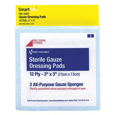 FIRST AID ONLY FAE-5005 First Aid Kit Refill,3"X3" Sterile Gauze Pads, 10 Per