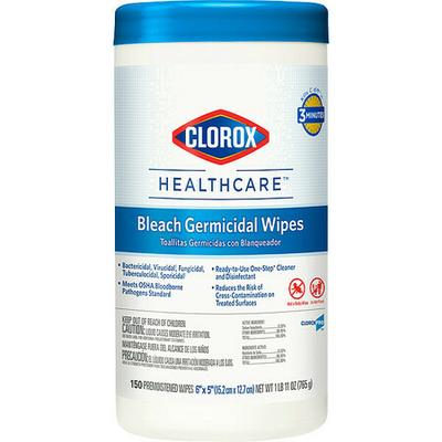 CLOROX 30577 Germicidal Disinfecting Wipes, White, Canister, 150 Wipes, 6 in x