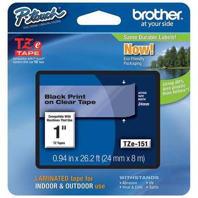 BROTHER TZe151 Adhesive TZ Tape (R) Cartridge 15/16"x26-1/5ft., Black/Clear,