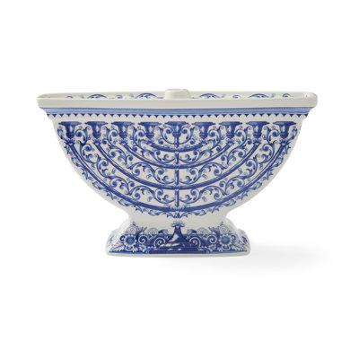 Spode Judaica Menorah 6X10" Porcelain in Blue/White | 10 H x 6 W x 2.75 D in | Wayfair 1874123