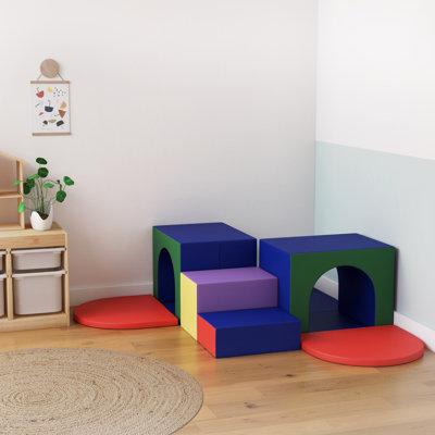 ECR4Kids SoftZone Corner Tunnel Maze, Toddler Playset, 7-Piece Foam/Vinyl/Plastic in Red/Blue/Indigo | 18 H x 60 W x 60 D in | Wayfair ELR-12655
