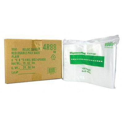 RELOC ZIPPIT 4R88 Reclosable Poly Bag 4-MIL, 8"x 8", Clear