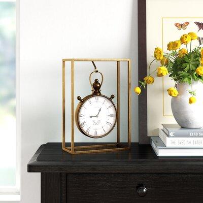 Alcott Hill® Canete Traditional Analog Quartz Tabletop Clock in Brass Metal in Yellow | 13 H x 9 W x 4 D in | Wayfair