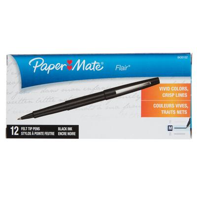 Paper Mate 8430152 Point Guard Flair Black Ink with Black Barrel Needle Tip Stick Pen - 12/Pack